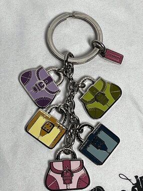 Coach Multicolor Enamel Purse Charm Keyring with Silver Hardware